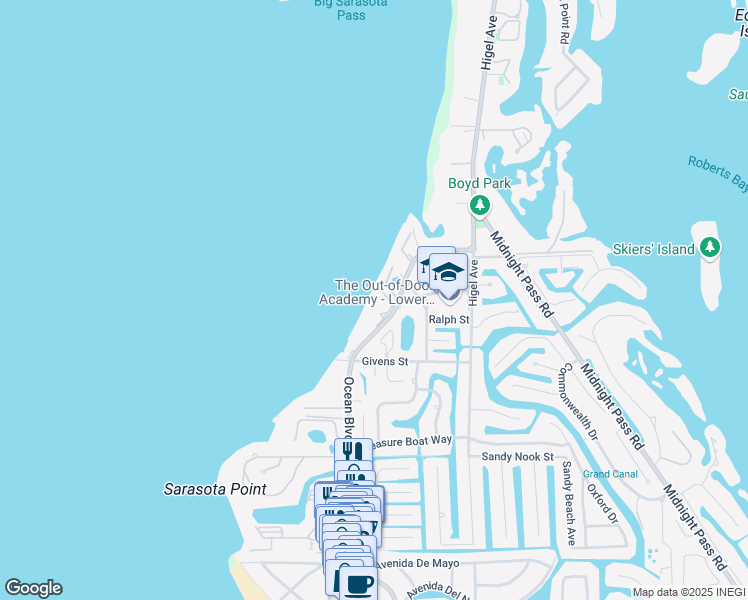 map of restaurants, bars, coffee shops, grocery stores, and more near 4660 Ocean Boulevard in Siesta Key