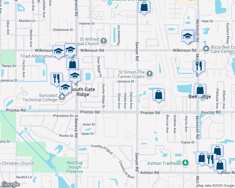 map of restaurants, bars, coffee shops, grocery stores, and more near 4638 Sloan Avenue in Sarasota