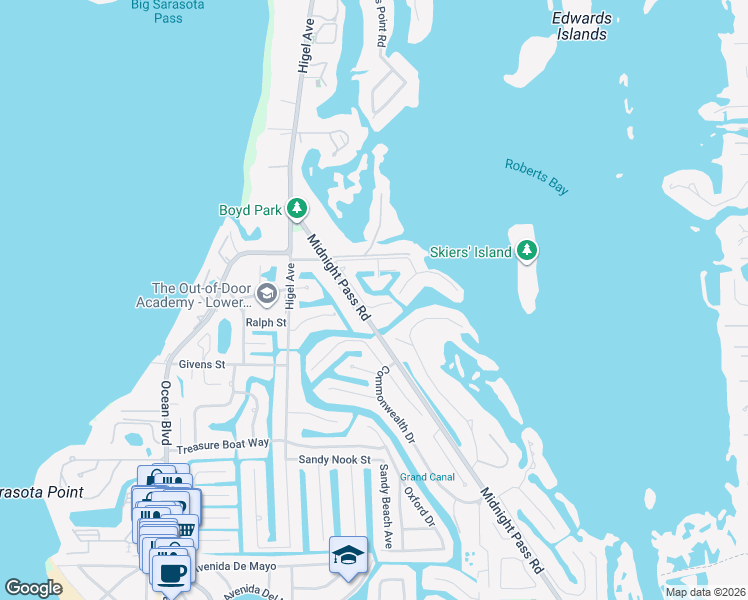 map of restaurants, bars, coffee shops, grocery stores, and more near 742 Siesta Key Circle in Siesta Key