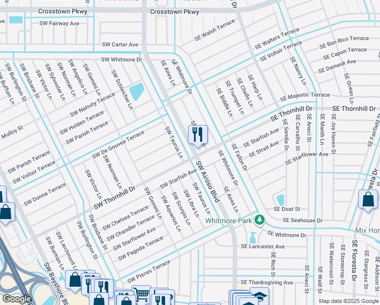 map of restaurants, bars, coffee shops, grocery stores, and more near 1862 Southwest Airoso Boulevard in Port St. Lucie