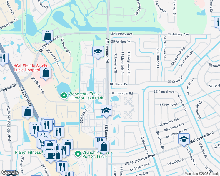 map of restaurants, bars, coffee shops, grocery stores, and more near 2202 Southeast Grand Drive in Port St. Lucie