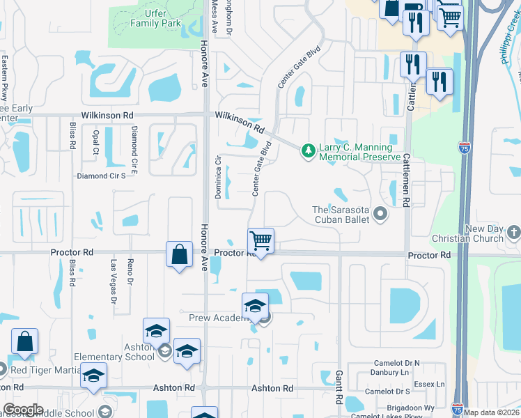 map of restaurants, bars, coffee shops, grocery stores, and more near 5612 Eastwind Drive in Sarasota