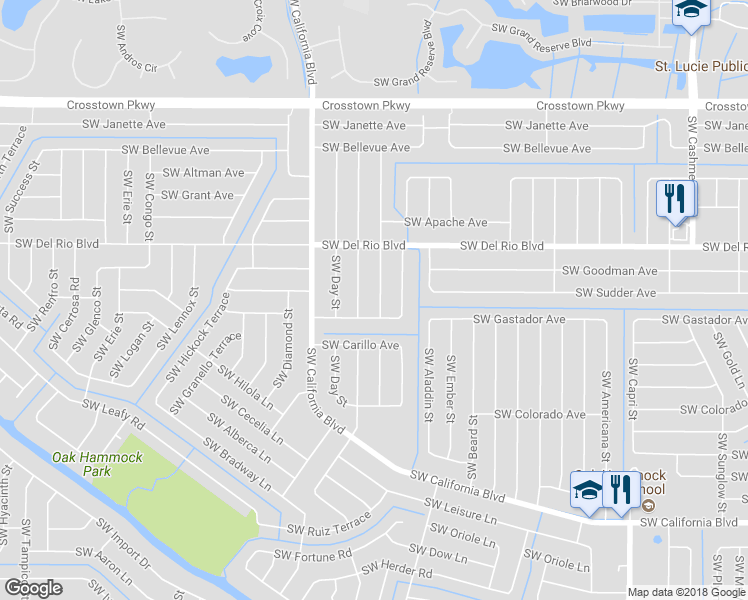 map of restaurants, bars, coffee shops, grocery stores, and more near 1866 Southwest Davis Street in Port St. Lucie