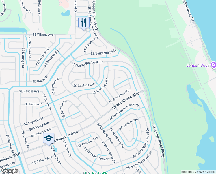 map of restaurants, bars, coffee shops, grocery stores, and more near 1801 Southeast Balleto Street in Port St. Lucie