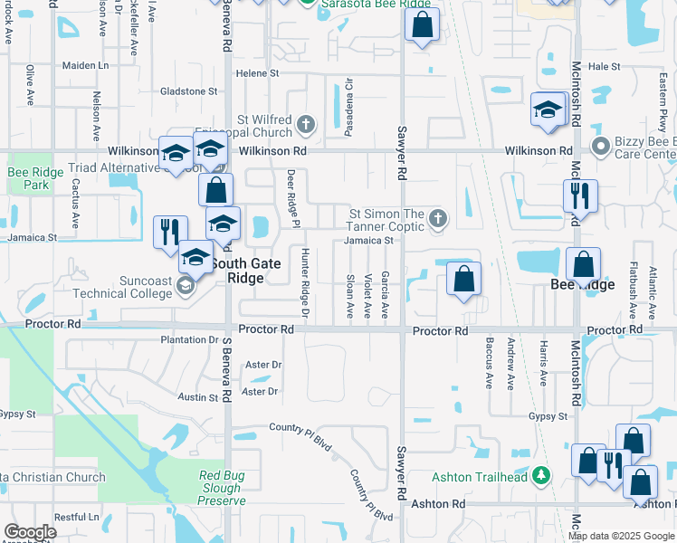 map of restaurants, bars, coffee shops, grocery stores, and more near 4637 Watkins Ave in Sarasota
