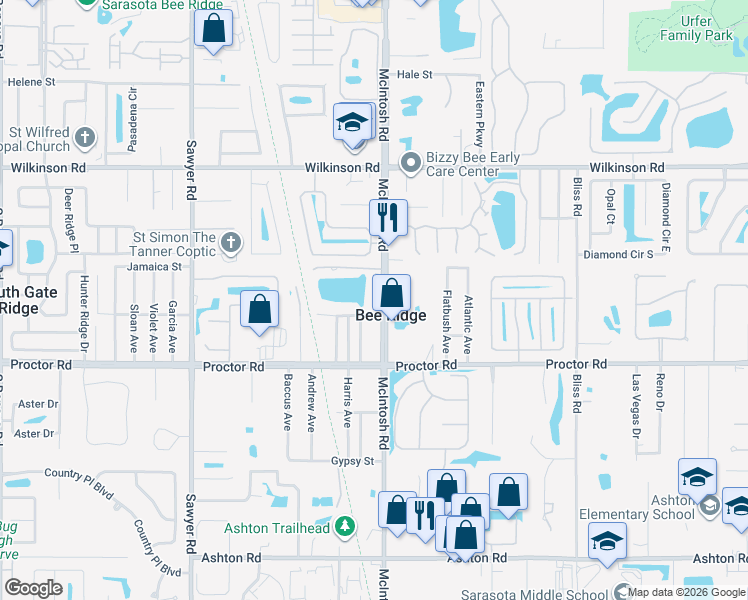 map of restaurants, bars, coffee shops, grocery stores, and more near 4634 McIntosh Road in Sarasota