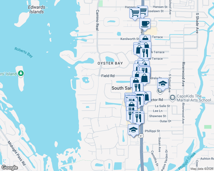 map of restaurants, bars, coffee shops, grocery stores, and more near 1637 Pine Harrier Circle in Sarasota