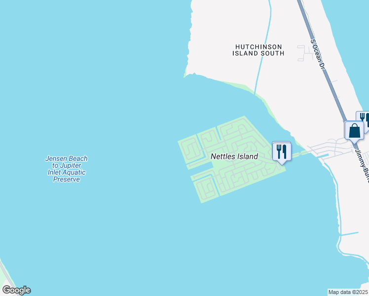 map of restaurants, bars, coffee shops, grocery stores, and more near 64 Nettles Boulevard in Jensen Beach