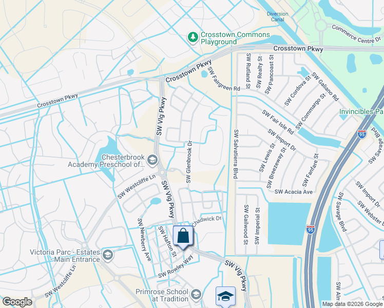 map of restaurants, bars, coffee shops, grocery stores, and more near 9840 Southwest Glenbrook Drive in Port St. Lucie
