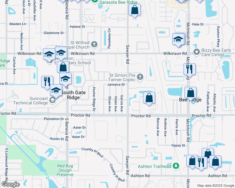 map of restaurants, bars, coffee shops, grocery stores, and more near 4637 Violet Avenue in Sarasota