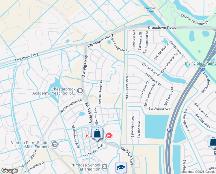 map of restaurants, bars, coffee shops, grocery stores, and more near 9953 Southwest Eastbrook Circle in Port St. Lucie