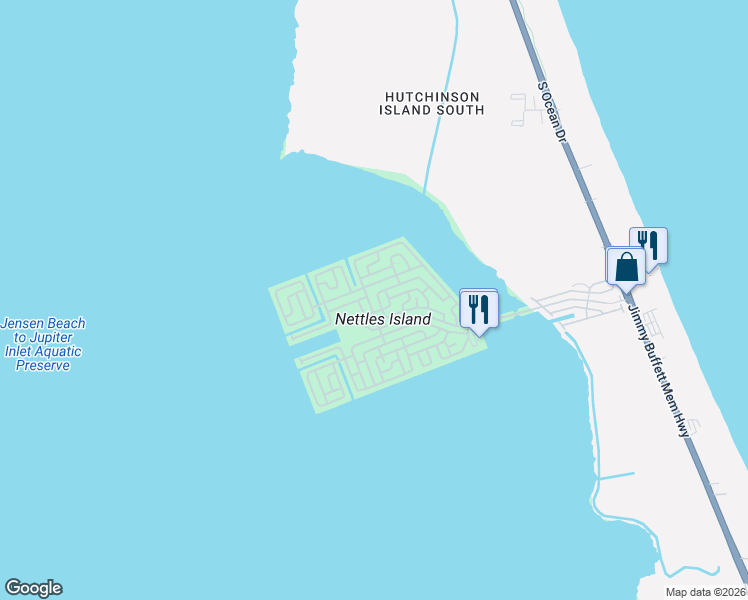 map of restaurants, bars, coffee shops, grocery stores, and more near 586 Nettles Boulevard in Jensen Beach
