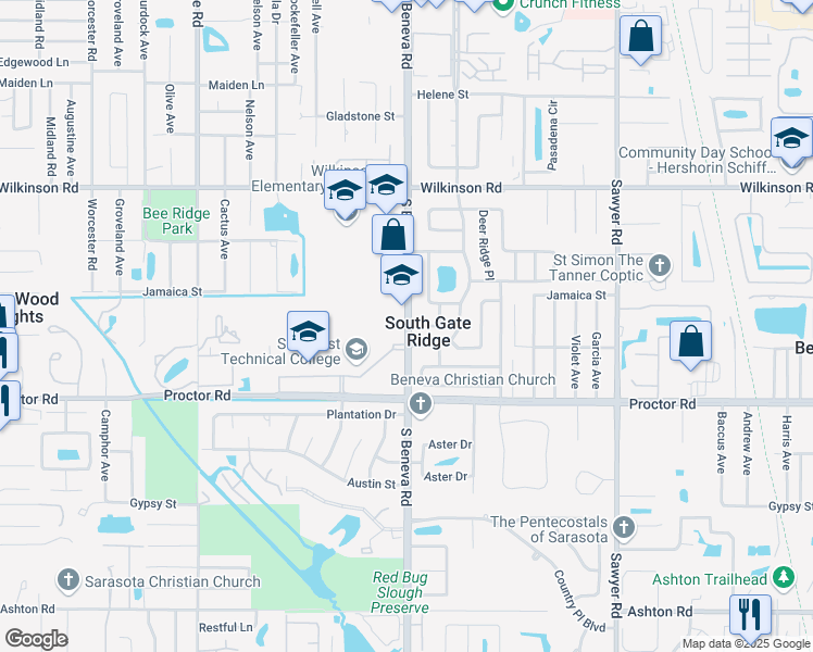 map of restaurants, bars, coffee shops, grocery stores, and more near 4650 South Beneva Road in Sarasota