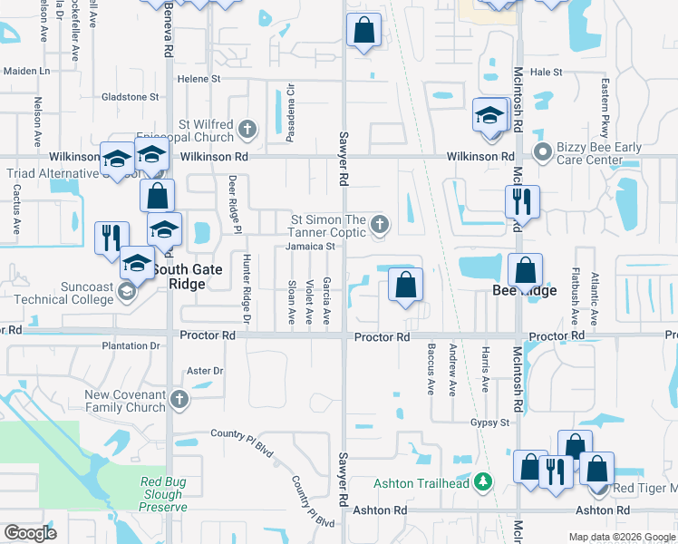 map of restaurants, bars, coffee shops, grocery stores, and more near 4652 Sawyer Road in Sarasota