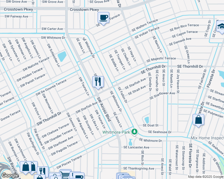 map of restaurants, bars, coffee shops, grocery stores, and more near 301 Southeast Whitmore Drive in Port St. Lucie