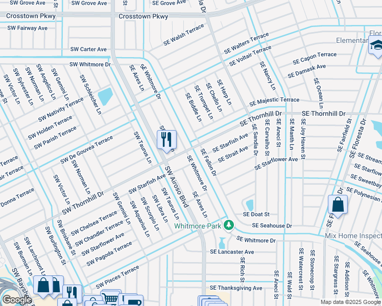 map of restaurants, bars, coffee shops, grocery stores, and more near 301 Southeast Whitmore Drive in Port St. Lucie