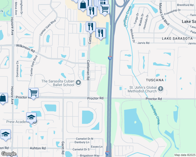 map of restaurants, bars, coffee shops, grocery stores, and more near 6000 Wilkinson Road in Sarasota