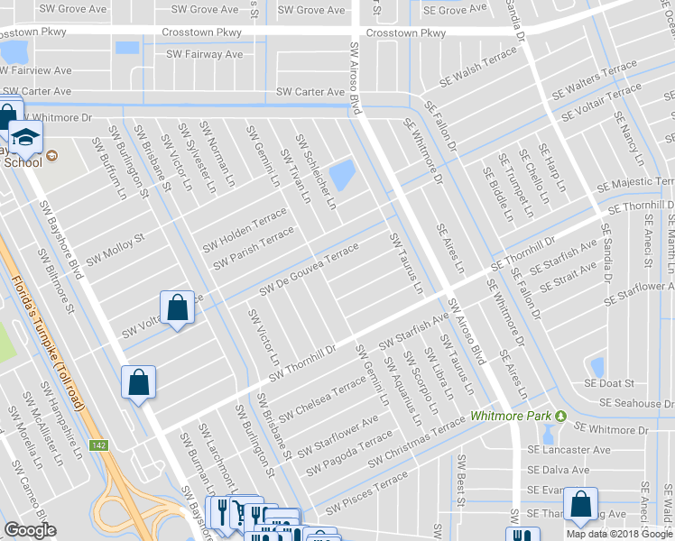 map of restaurants, bars, coffee shops, grocery stores, and more near 173 Southwest Donna Terrace in Port St. Lucie