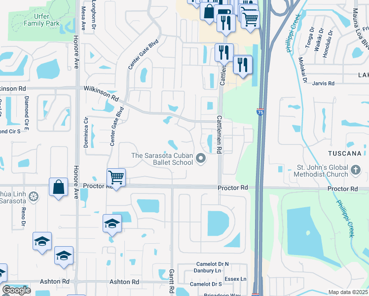 map of restaurants, bars, coffee shops, grocery stores, and more near 4568 Lake Vista Drive in Sarasota