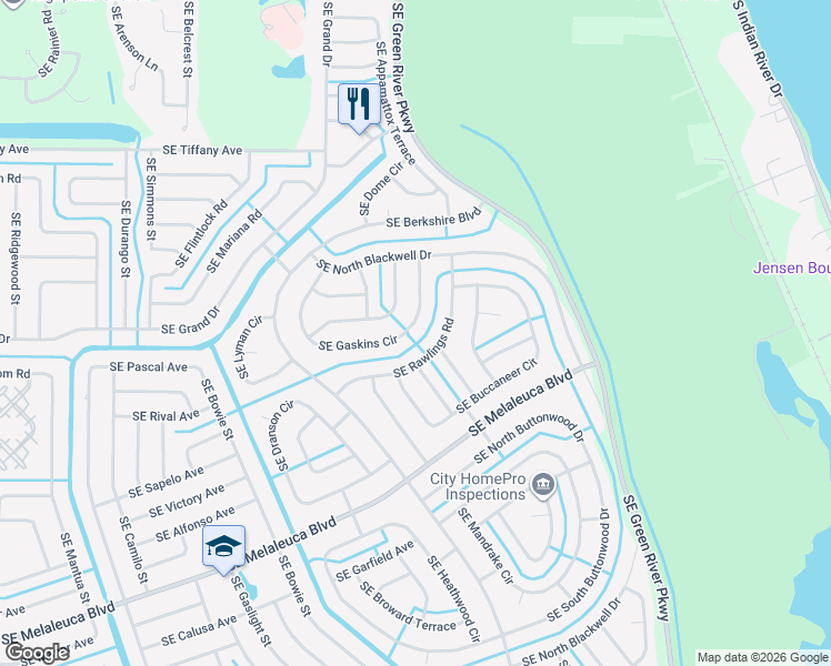 map of restaurants, bars, coffee shops, grocery stores, and more near 1878 Southeast Gaskins Circle in Port St. Lucie
