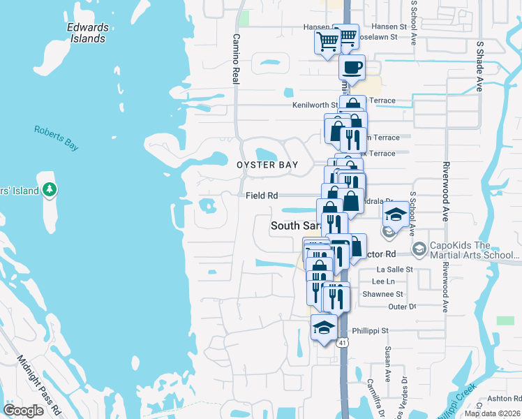 map of restaurants, bars, coffee shops, grocery stores, and more near 1637 Pine Harrier Circle in Sarasota