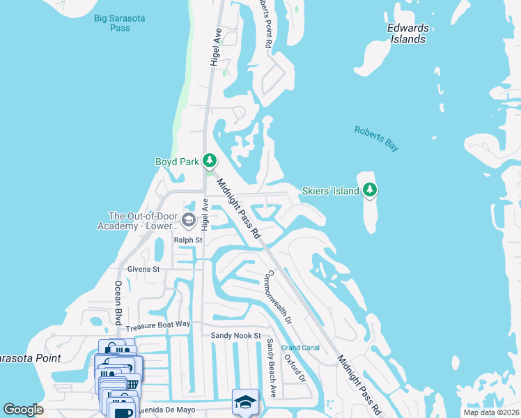map of restaurants, bars, coffee shops, grocery stores, and more near 742 Siesta Key Circle in Siesta Key