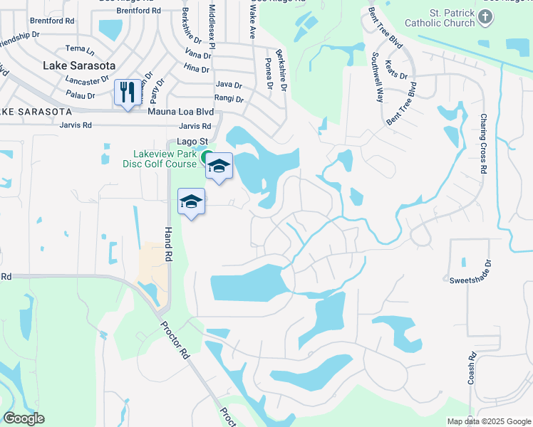 map of restaurants, bars, coffee shops, grocery stores, and more near 7338 Oak Moss Drive in Sarasota