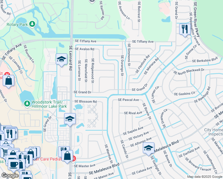 map of restaurants, bars, coffee shops, grocery stores, and more near Southeast Grand Drive in Port Saint Lucie