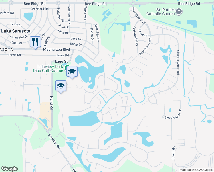 map of restaurants, bars, coffee shops, grocery stores, and more near 4548 Forest Wood Trail in Sarasota