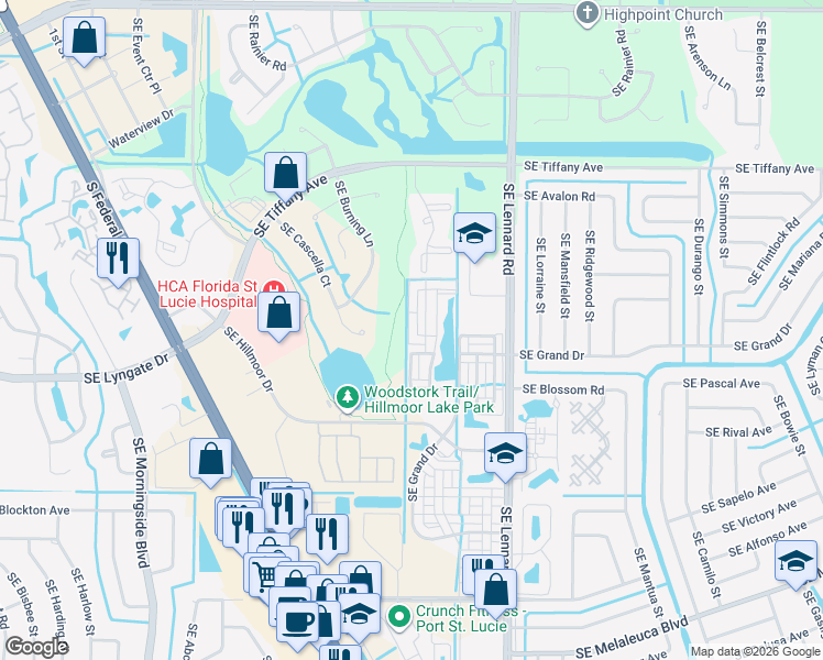map of restaurants, bars, coffee shops, grocery stores, and more near 2501 Southeast Pineland Drive in Port St. Lucie