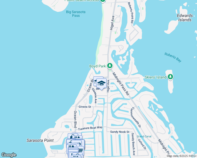 map of restaurants, bars, coffee shops, grocery stores, and more near 4420 Ocean Boulevard in Siesta Key