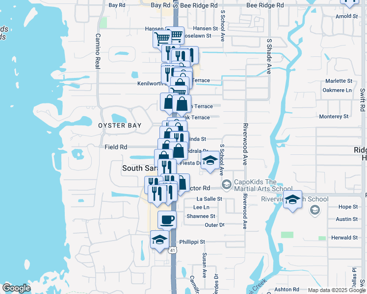 map of restaurants, bars, coffee shops, grocery stores, and more near 2015 Sandrala Drive in Sarasota