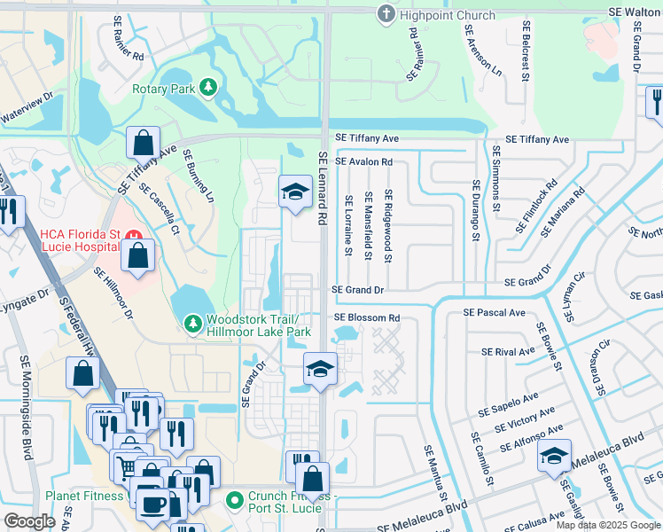 map of restaurants, bars, coffee shops, grocery stores, and more near 1771 Southeast Lennard Road in Port St. Lucie
