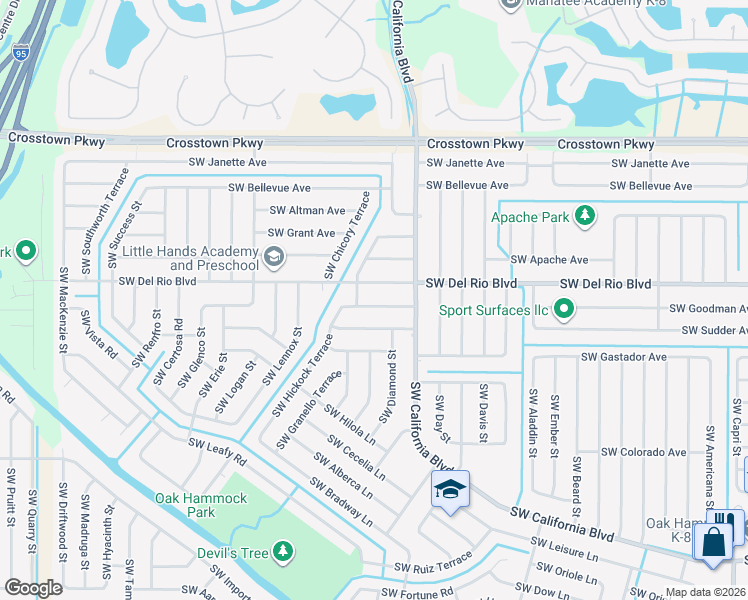 map of restaurants, bars, coffee shops, grocery stores, and more near 1757 Southwest Desert Avenue in Port St. Lucie