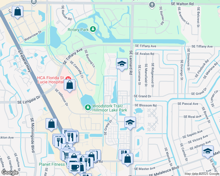 map of restaurants, bars, coffee shops, grocery stores, and more near 2495 Southeast Ruskin Drive in Port St. Lucie