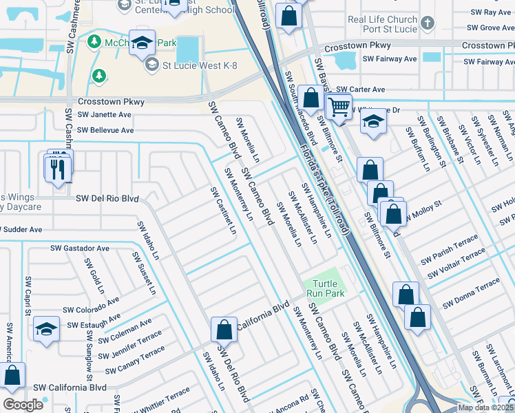 map of restaurants, bars, coffee shops, grocery stores, and more near 1766 Southwest Cameo Boulevard in Port St. Lucie