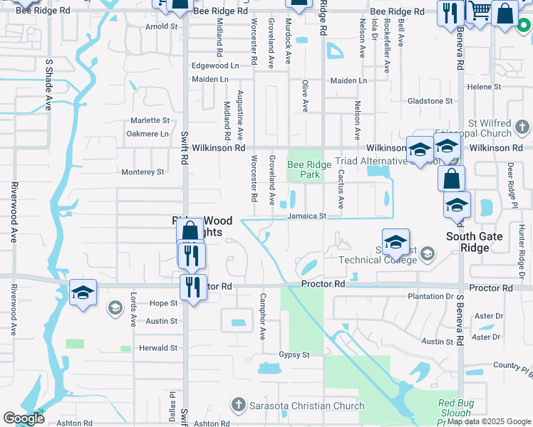 map of restaurants, bars, coffee shops, grocery stores, and more near 3059 Jamaica Street in Sarasota