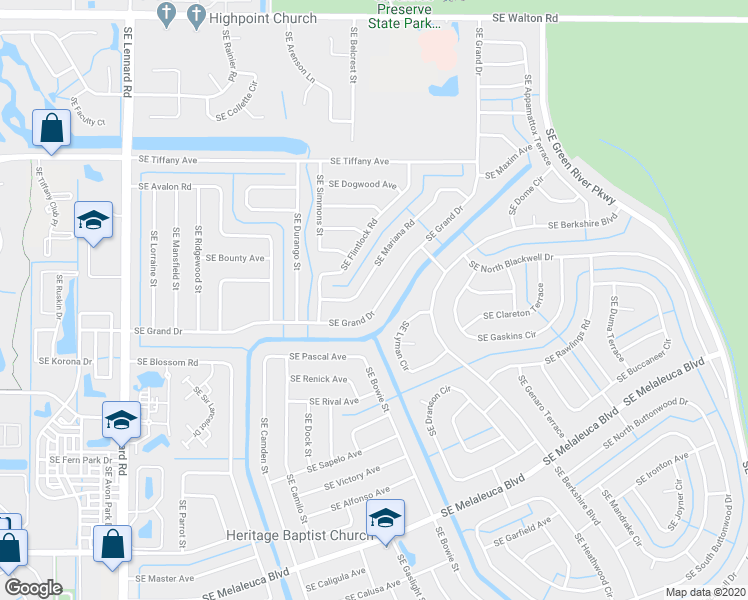 map of restaurants, bars, coffee shops, grocery stores, and more near 2525 Southeast Grand Drive in Port St. Lucie