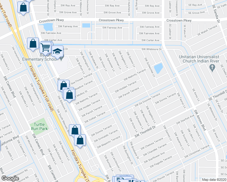 map of restaurants, bars, coffee shops, grocery stores, and more near 295 Southwest Holden Terrace in Port St. Lucie