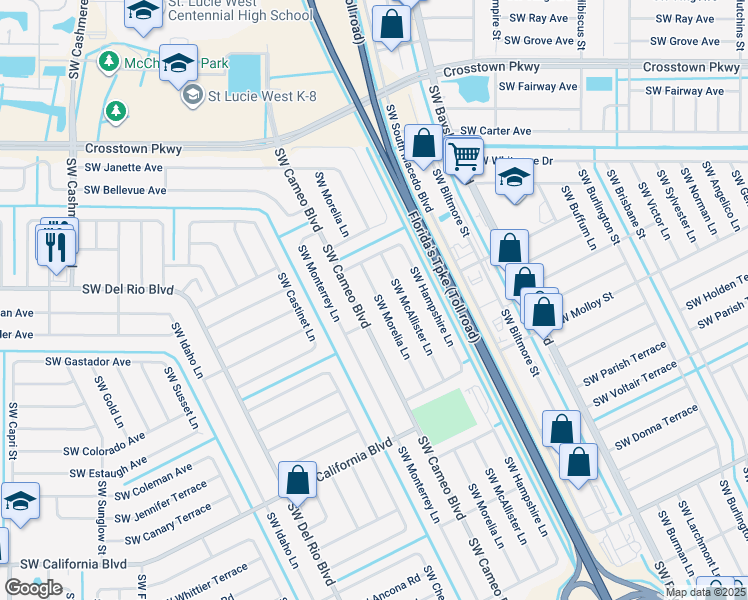 map of restaurants, bars, coffee shops, grocery stores, and more near 1762 Southwest Morelia Lane in Port St. Lucie