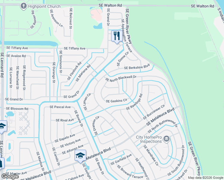 map of restaurants, bars, coffee shops, grocery stores, and more near 2626 Southeast Creston Lane in Port St. Lucie