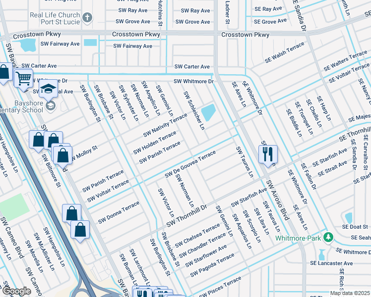 map of restaurants, bars, coffee shops, grocery stores, and more near 201 Southwest Voltair Terrace in Port St. Lucie