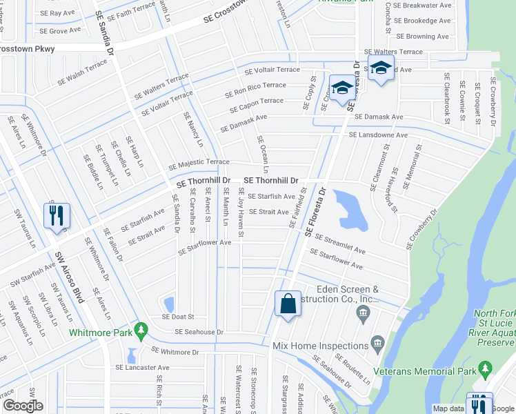 map of restaurants, bars, coffee shops, grocery stores, and more near 625 Southeast Strait Avenue in Port St. Lucie