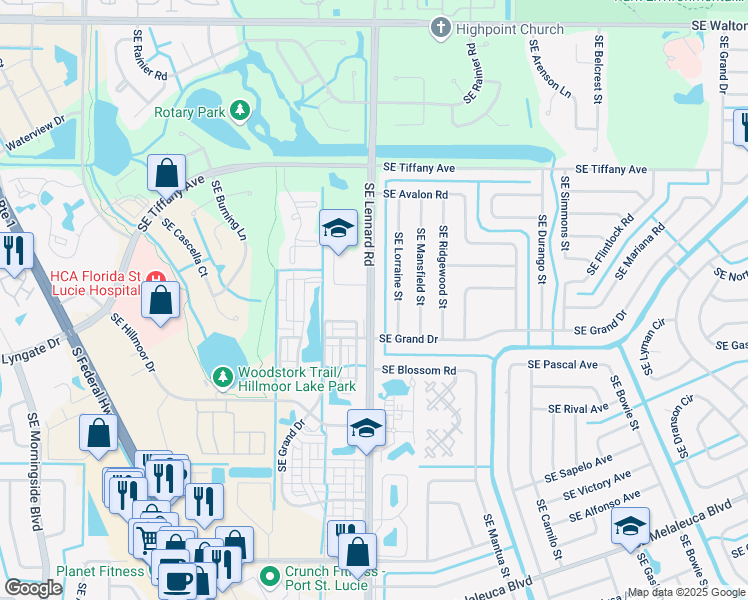 map of restaurants, bars, coffee shops, grocery stores, and more near 1771 Southeast Lennard Road in Port St. Lucie