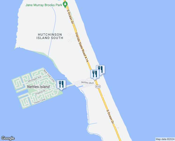 map of restaurants, bars, coffee shops, grocery stores, and more near 9650 South Ocean Drive in Jensen Beach