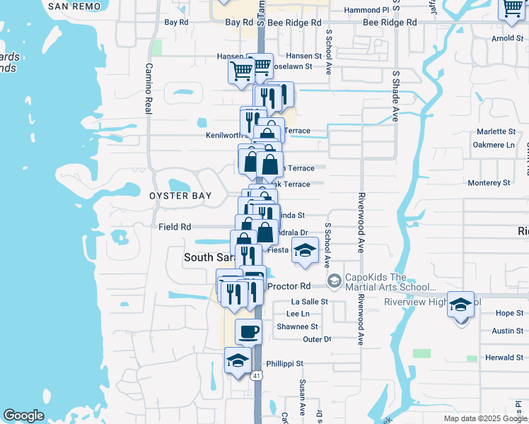 map of restaurants, bars, coffee shops, grocery stores, and more near 2015 Sandrala Drive in Sarasota
