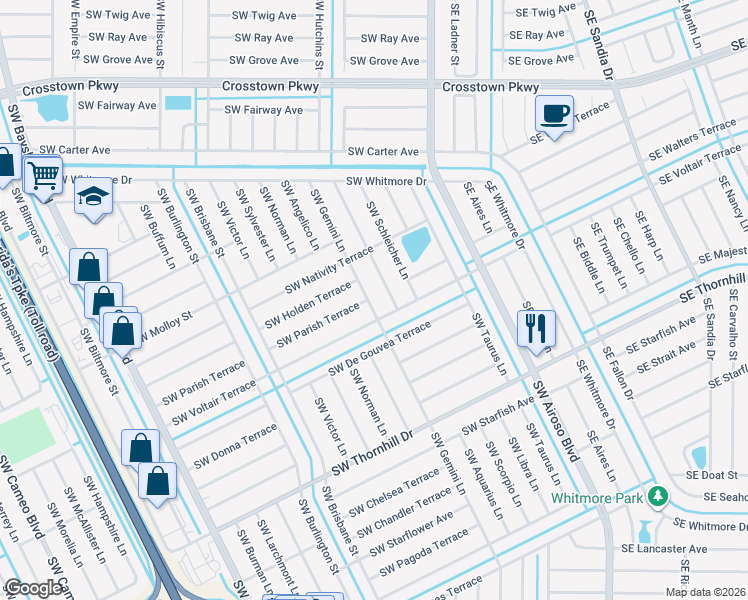 map of restaurants, bars, coffee shops, grocery stores, and more near 201 Southwest Voltair Terrace in Port St. Lucie