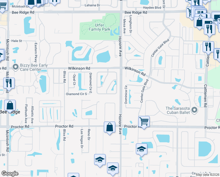 map of restaurants, bars, coffee shops, grocery stores, and more near 4431 Hollybrook Way in Sarasota