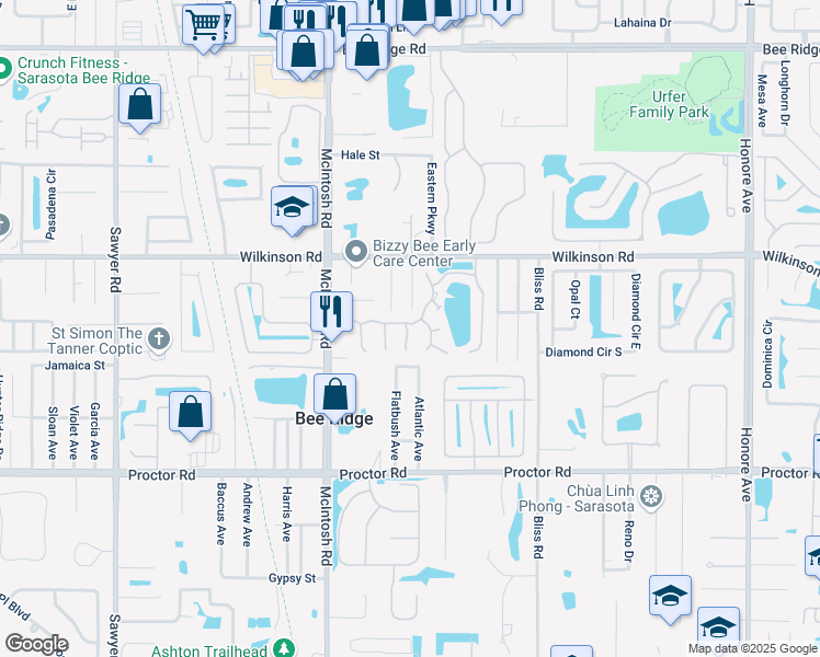 map of restaurants, bars, coffee shops, grocery stores, and more near 4589 Tippecanoe Trail in Sarasota