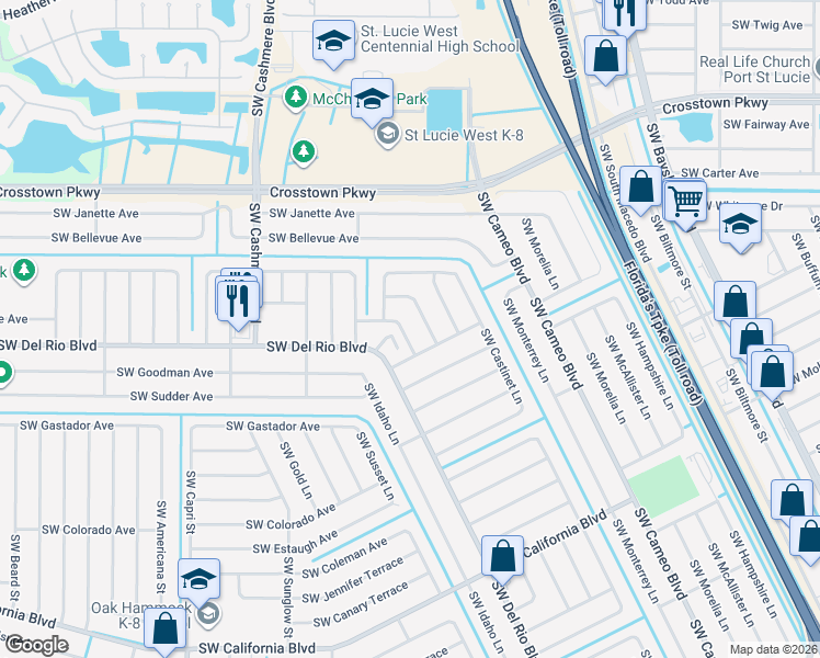 map of restaurants, bars, coffee shops, grocery stores, and more near 1741 Southwest Dove Lane in Port St. Lucie
